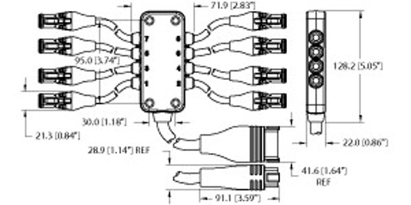 Turck Mj8-Dt06-2S-0.3-Dt04-12Pa-0.3 Junction Box - Actuator/Sensor, 8-port, DT06-2S, 2 pole I/O port with cable homerun