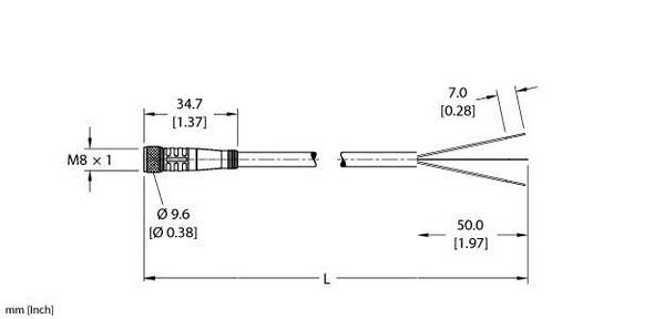 Turck Pkg 3M-0.5/S90 Single-ended Cordset, Straight Female Connector