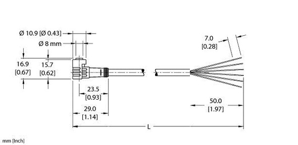 Turck Pkw 6Z-6 Single-ended Cordset, Right angle Female Connector