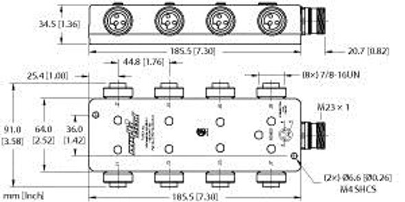 Turck 8 Rkf 30-X9-Cs12 8-port Junction Box with M23 Multifast Home Run, 7/8 minifast I/O Ports, "