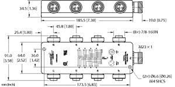 Turck 8 Rkf 30-Cs12 8-port Junction Box with M23 Multifast Home Run, 7/8 minifast I/O Ports, "