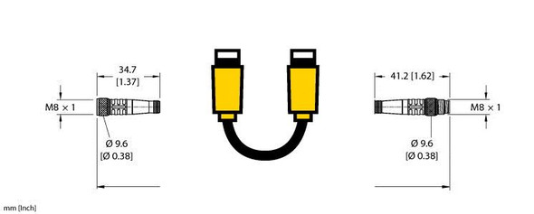 Turck Pkg 6M-2-Psg 6M/S760 Double-ended Cordset, Straight Female Connector to Straight Male Connector