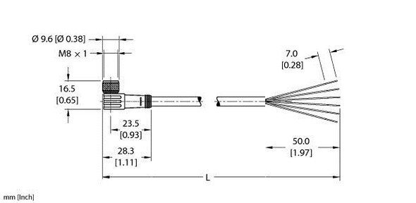 Turck Pkw 6M-0.5 Single-ended Cordset, Right angle Female Connector