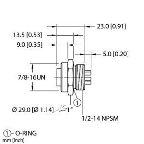 Turck Rkf 57 DeviceNet, 7/8 Female Flange Connector, "