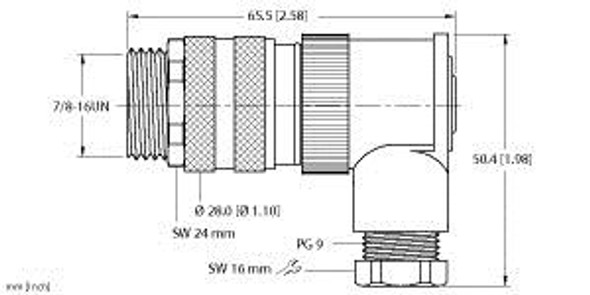 Turck Bs 4241-0/9 Right angle Male Field-wireable, 7/8 Connection, "