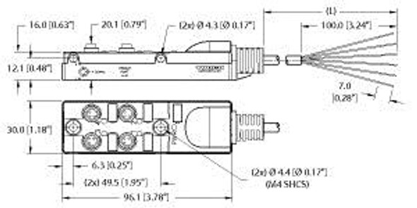 Turck Tb-4M8Z-3P2-5 Junction Box - Actuator/Sensor, 4-port, M8, 3 pole I/O port with cable homerun