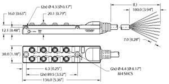 Turck Tb-8M8Z-3P2-5 Junction Box - Actuator/Sensor, 8-port, M8, 3 pole I/O port with cable homerun