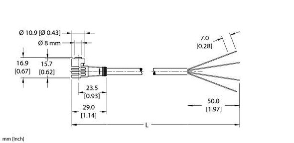 Turck Pkw 4Z-15/S90 Single-ended Cordset, Right angle Female Connector