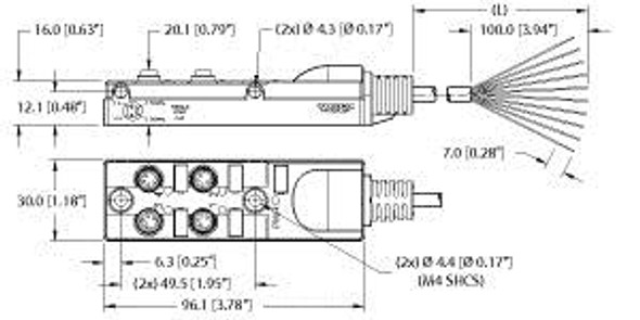 Turck Tb-4M8Z-4-3 Junction Box - Actuator/Sensor, 4-port, M8 snap, 4 pole I/O port with cable homerun