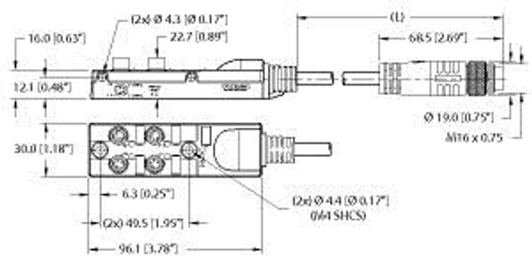 Turck Tb-4M8M-4-0.3-Bsm14 Junction Box - Actuator/Sensor, 4-port, M8, 3 pole I/O port with cable homerun