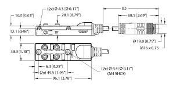Turck Tb-4M8Z-4-5-Bsm14 Junction Box - Actuator/Sensor, 4-port, M8 snap, 4 pole I/O port with cable homerun