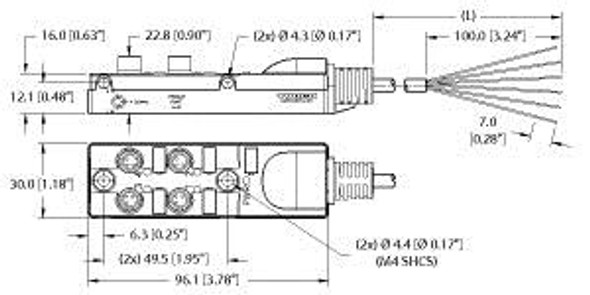 Turck Tb-4M8M-3-2 Junction Box - Actuator/Sensor, 4-port, M8, 3 pole I/O port with cable homerun