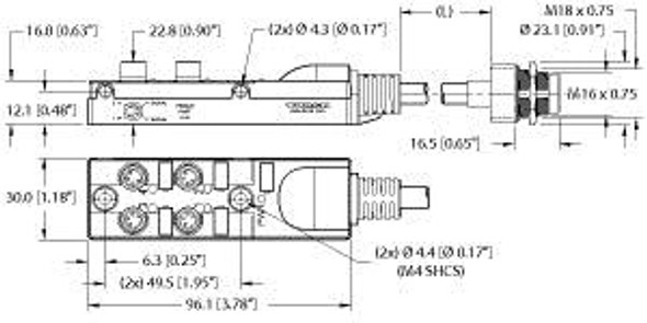 Turck Tb-4M8M-4-0.9-Bsfd14/S90 Junction Box - Actuator/Sensor, 4-port, M8, 3 pole I/O port with cable homerun