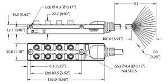 Turck Tb-8M8M-4-1 Junction Box - Actuator/Sensor, 8-port, M8x1 I/O Steckplatz mit fest angeschlossener Leitung