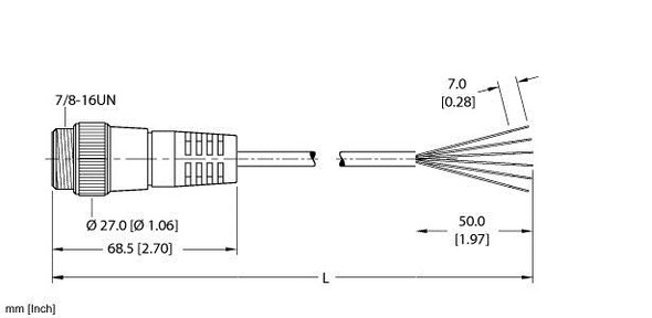 Turck Rsm 66-1M Single-ended Cordset, Straight Male Connector