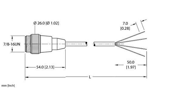 Turck Rsm 40-6.5M Single-ended Cordset, Straight Male Connector