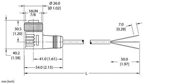 Turck Wkm 36-3M Single-ended Cordset, Right angle Female Connector