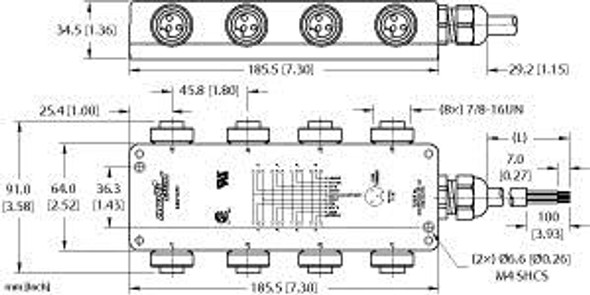 Turck 8 Rkf 30-6M 8-port Junction Box with Cable Home Run, 7/8 minifast I/O Ports, "