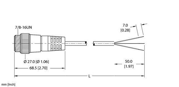 Turck Rsm 36-3.1M Single-ended Cordset, Straight Male Connector