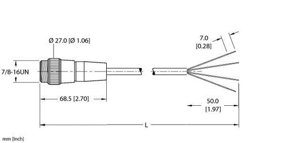 Turck Rsm 48A-2M Single-ended Cordset, Straight Male Connector