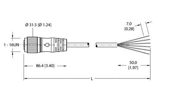 Turck Rkm 6B6-4M Single-ended Cordset, Straight Female Connector