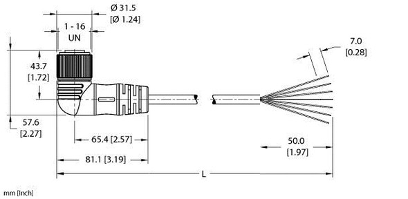 Turck Wkm 76-3M Single-ended Cordset, Right angle Female Connector