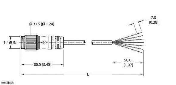 Turck Rsm 76-100M Single-ended Cordset, Straight Male Connector