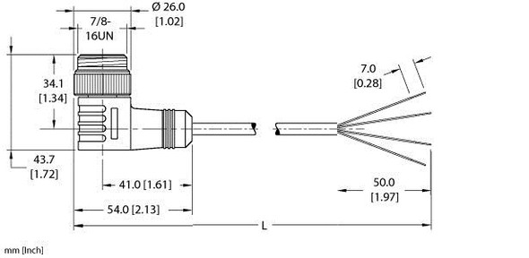 Turck Wsm 46-0.3M Single-ended Cordset, Right angle Male Connector