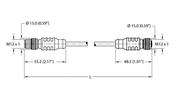 Turck Rsc Rkc 572-0.2M Double-ended Cordset, Straight Male Connector to Straight Female Connector