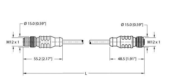 Turck Rssw Rksw 455-2.1M Double-ended Cordset, Straight Male Connector to Straight Female Connector