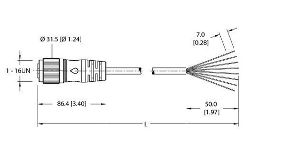 Turck Rkm 86-6M/S90 Single-ended Cordset, Straight Female Connector