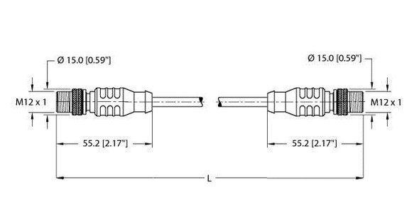 Turck Rssd Rssd 441-0.2M Double-ended Cordset, Straight Male Connector to Straight Male Connector