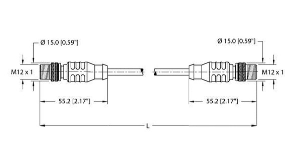 Turck Rssd Rssd 441-12.1M Double-ended Cordset, Straight Male Connector to Straight Male Connector