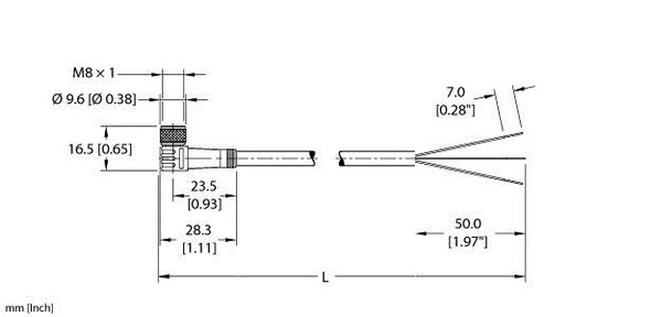 Turck Pkw 3M-P7X2-6/Sv Single-ended Cordset, Right angle Female Connector