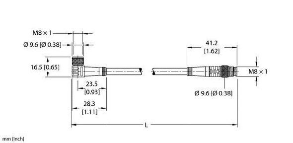 Turck Pkw 3M-P7X2-1.2-Psg 3M Double-ended Cordset, Right angle Female Connector to Straight Male Connector