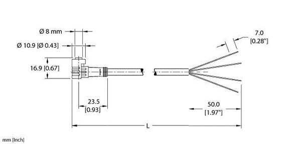 Turck Pkw 4Z-2/S90/S653 Single-ended Cordset, Right angle Female Connector