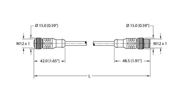 Turck Rk 4.5T-0.8-Rs 4.5T/S2501 Double-ended Cordset, Straight Female Connector to Straight Male Connector