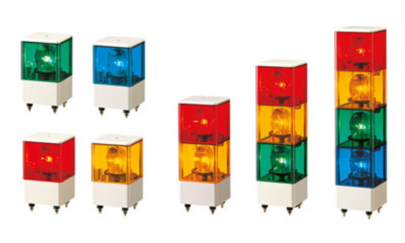 Patlite KJ-412-RYGB+EVA01 Rotating Type Signal Tower, no alarm, cube style, Red, amber, green, blue