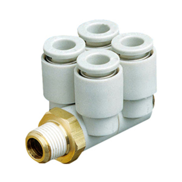 SMC - KQ2ZD13-37AS - Push-In to Push-In Pneumatic Tubing Fitting - Body Material STANDARD TUBING, WITH THREAD SEALANT, 5 Ports, 1/2 in Compatible Tube Outer Diameter