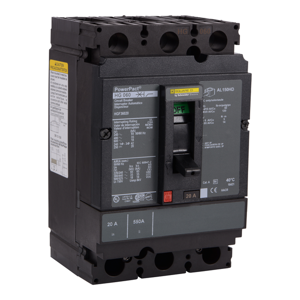 Schneider Electric HGF36020 Molded Case Circuit Breaker 600V 20A