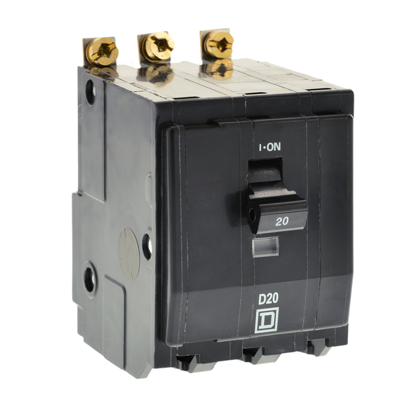 Schneider Electric QOBXD320 Mini circuit breaker, QO, 20A, 3 pole, 240/415VAC, 3kA, bolt on