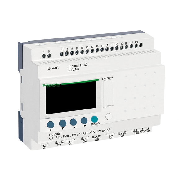 Schneider Electric SR3B261B modular smart relay, Zelio Logic SR2 SR3, 24 IO, 24V AC, clock, display