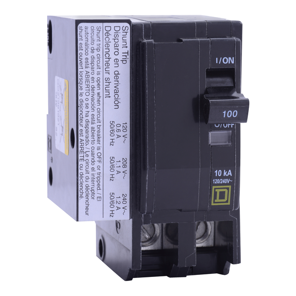 Schneider Electric QO2101021 Mini circuit breaker, QO, 10A, 2 pole, 120/240VAC, 10kA, plug in, AC shunt