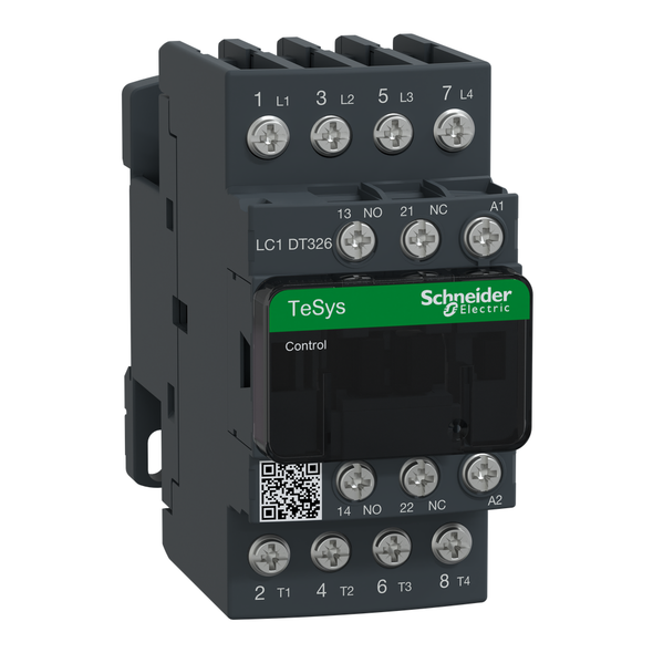 Schneider Electric LC1DT326B7 IEC contactor, TeSys Deca, nonreversing, 32A resistive, 4 pole, 4 NO, 24VAC 50/60Hz coil, open style