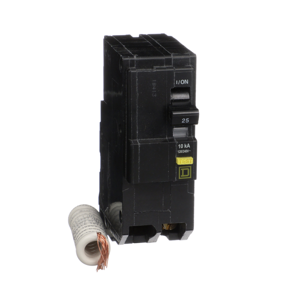 Schneider Electric QO225GFI Mini circuit breaker, QO, 25A, 2 pole, 120/240VAC, 10kA, plug in, 6mA grd fault A, pigtail