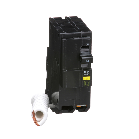 Schneider Electric QO220GFI Mini circuit breaker, QO, 20A, 2 pole, 120/240VAC, 10kA, plug in, 6mA grd fault A, pigtail