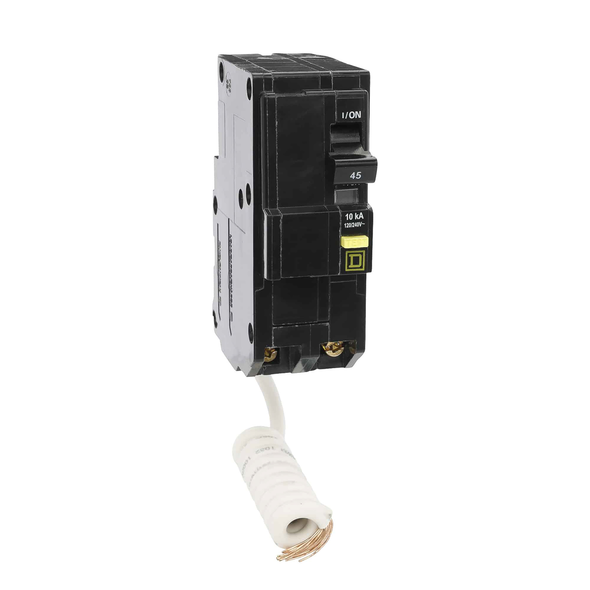 Schneider Electric QO245GFI Mini circuit breaker, QO, 45A, 2 pole, 120/240VAC, 10kA, plug in, 6mA grd fault A, pigtail