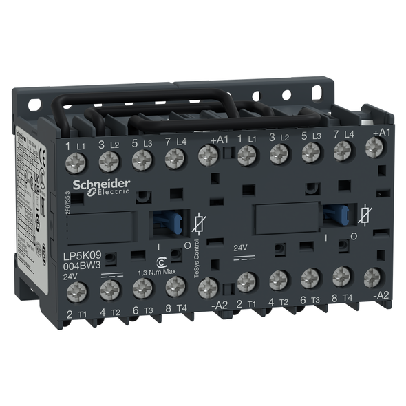 Schneider Electric LP5K09004BW3 Changeover contactor, TeSys K, 4P, AC-1, lt or eq to 440V 10A, 24VDC coil