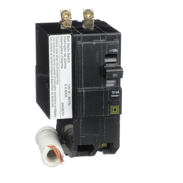 Schneider Electric QOB230EPD2100 Mini circuit breaker, QO, 30A, 2 pole, 120/240VAC, 10kA, bolt on, 30mA grd fault B, alarm switch