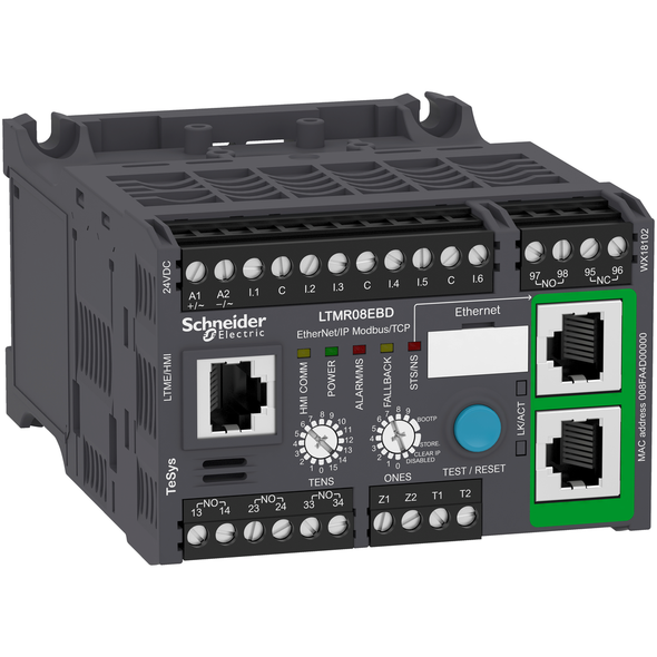 Schneider Electric LTMR08EBD Motor controller, TeSys T, Motor Management, Ethernet/IP, Modbus/TCP, 6 logic inputs, 3 logic outputs, 0.4 to 8A, 24VDC